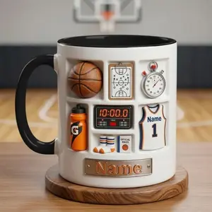 3D Basketball Mug, Faux 3D Design, Hoops Fan Coffee Cup, Street Court Drinkware