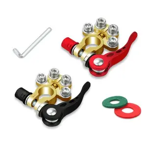 Battery terminal connectors 1 pair made of pure copper, 4 Way Quick Release Disconnect Battery Terminals, suitable for SAE/JIS A-pillars, cars, caravans, trucks, boats and solar equipment.