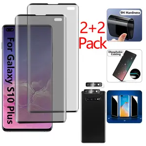 2 Pack Tempered Glass for Samsung Galaxy S10 Plus Privacy Screen Protector（6.4 Inch）and 2 Pack Camera Lens Protector, 3D Full Coverage Privacy protection Bubble-Free Anti-Scratch for Samsung Galaxy S10 Plus, Case Friendly