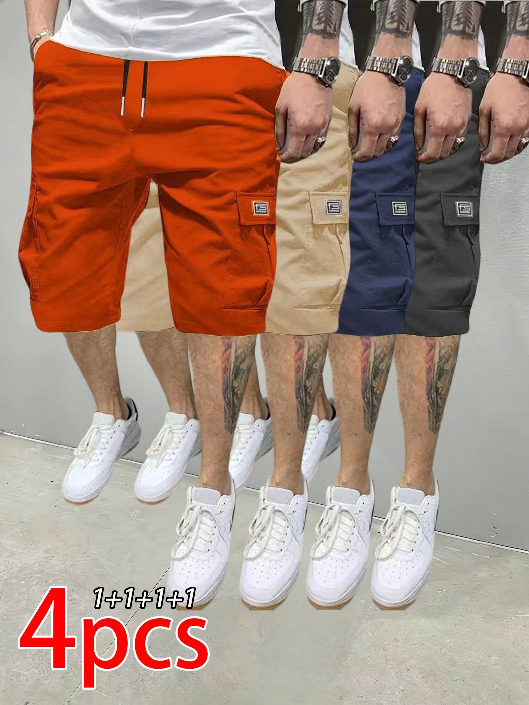 Men’s 4-Pack Cargo Shorts  Casual Athletic Style with Drawstring Design and Large Pockets, Perfect for Summer Outdoor Everyday Wear