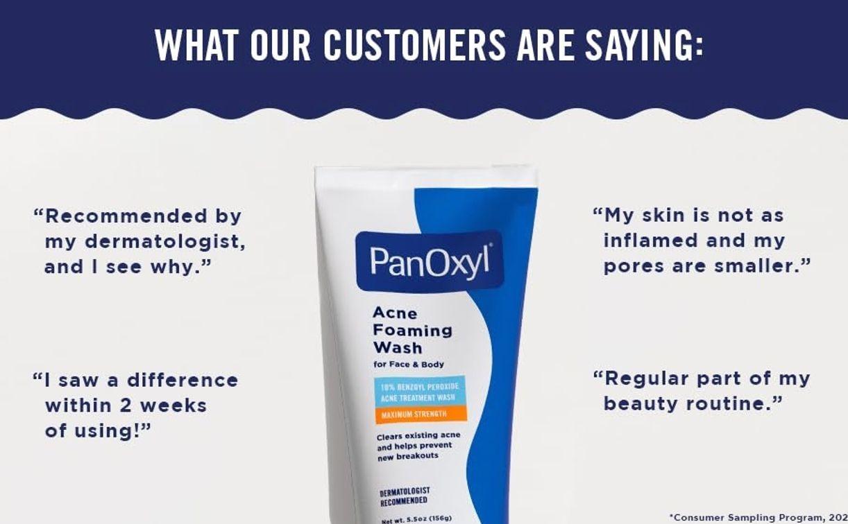 PanOxyl 10% Benzoyl Peroxide Acne Foaming Wash, Maximum Strength, Daily Acne-Fighting Face and Body Cleanser, Face Wash to Clear, Treat and Prevent Acne Pimples and Stubborn Breakouts, 5.5 Oz Tube PanOxyl 10% Benzoyl Peroxide Acne Foaming Wash, Maximum Strength, Daily Acne-Fighting Face and Body Cleanser, Face Wash to Clear, Treat and Prevent Acne Pimples and Stubborn Breakouts, 5.5 Oz Tube