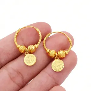 Fashionable 18k gold-plated hoop earrings, Dubai Middle Eastern style, for women, bridal wedding earrings.