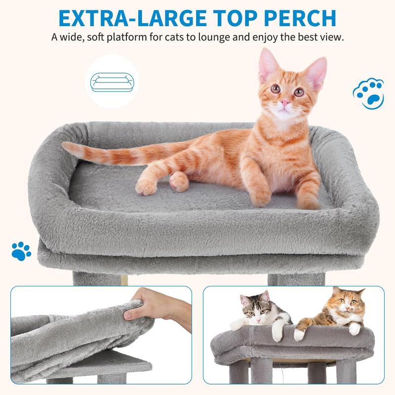 61" Multi-Level Cat Tree for Indoor Cats, Heavy-Duty Tower for Large Adult & Maine Coon Cats with Oversized Perch, Dual Condos, Natural Sisal Scratching Posts & Play Toys