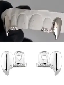 Men's Zirconia Tooth Caps Bar Combo, Unique Fake Teeth, Cross-Border Hip-Hop Accessory, Symmetrical Sharp Teeth Design