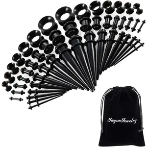 50/54 Pieces Ear Stretching Kit 14G-00G Acrylic Tapers and Plugs + Silicone Tunnels - Ear Gauges Expander Set Body Piercing Jewelry