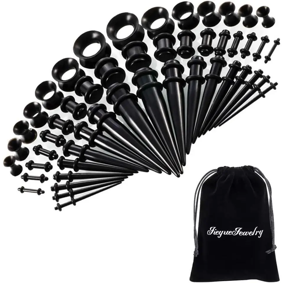 50/54 Pieces Ear Stretching Kit 14G-00G Acrylic Tapers and Plugs + Silicone Tunnels - Ear Gauges Expander Set Body Piercing Jewelry