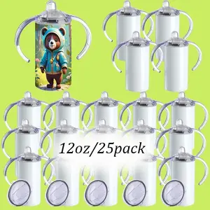 25pack 12oz Sublimation Straight Skinny Blank Stainless Steel Sippy Cup Sublimation Tumbler with Straw, Customizable Blank Design, Perfect for DIY, Insulated and Refrigerated Beverage Container, Festive Gifts.