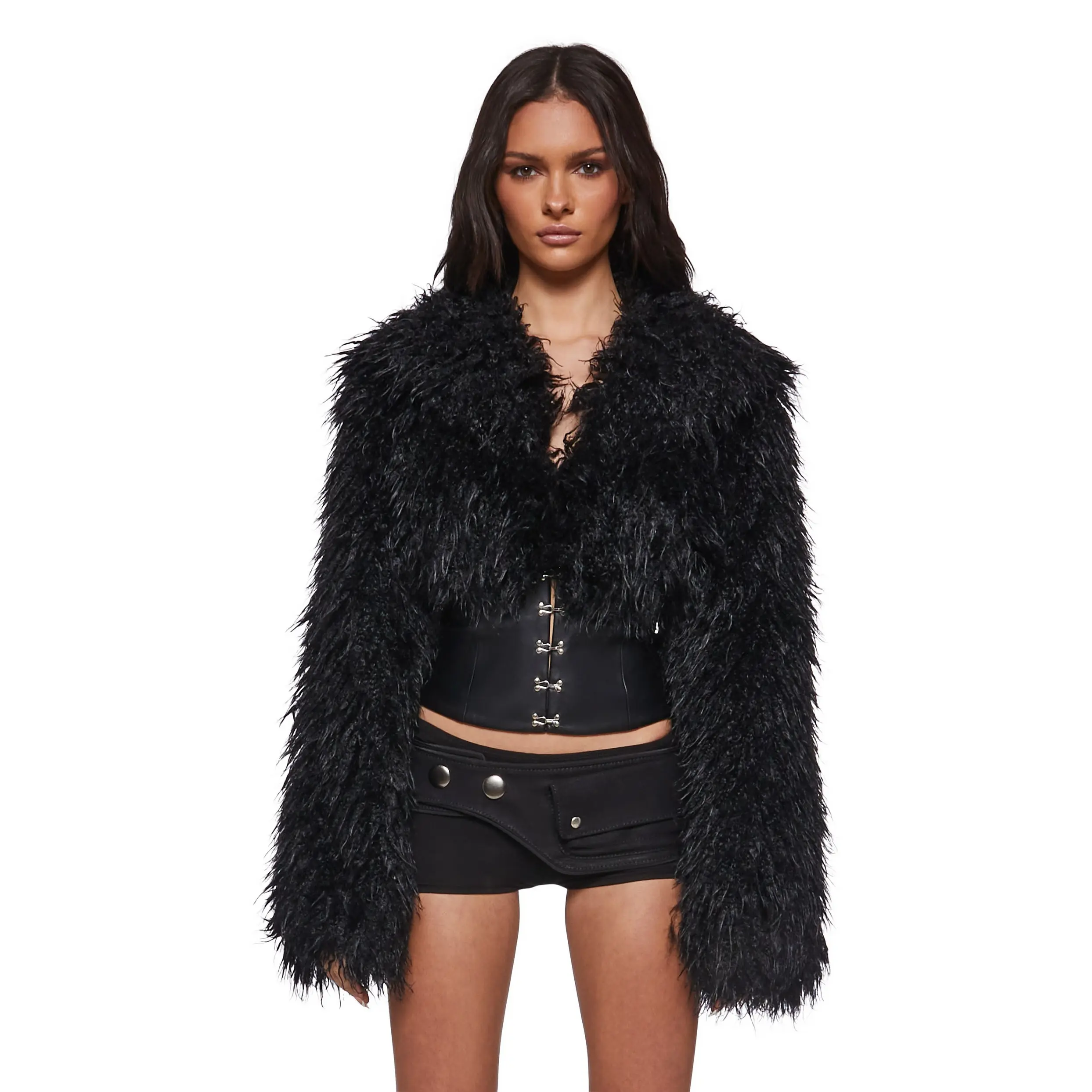 Abyss Faux Fur Jacket with Corset