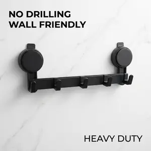 Wall Mount Suction Hooks, No Drill Strong Bearing Organizer, Multi-Hook Rack for Bathroom, Kitchen & Entryway