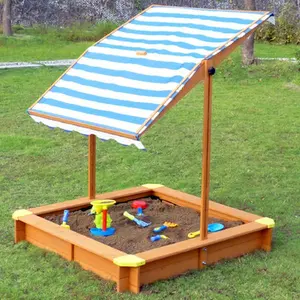 Overtime Kiln-Dried Hemlock Wooden Sandbox with Adjustable Canopy - Fun Sports & Outdoor Leisure Equipment