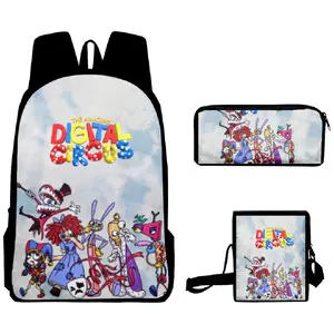 Durable Water Resistant 3-Piece Backpack Set for Kids, Lightweight School Bag with Lunch Box, Whimsical Circus-Themed Print with Colorful Characters – Perfect for Fans & Students!