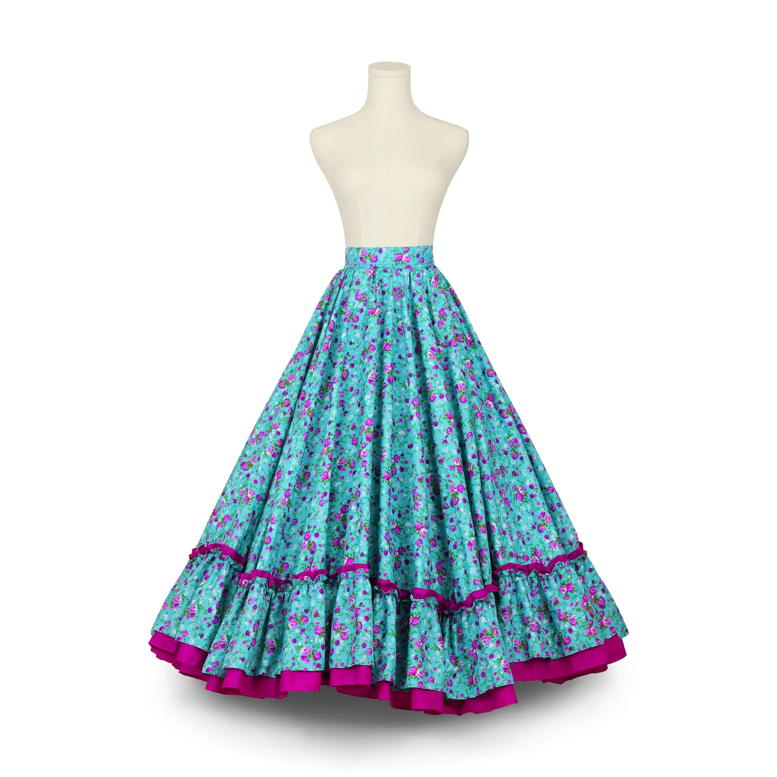 Kakentli Doble Vuelo Folklórico Practice Skirt- Doble Olán - Floral Collection