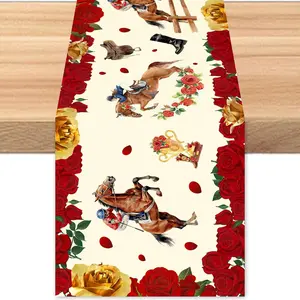 Derby Table Runner Decorations - Run for the Roses Horse Racing Table Runner for Kitchen and Dining Room, Derby Party  Decor 13 x 90 Inch
