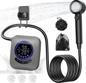 Portable Shower - 8000mAh Rechargeable Camping Shower Pump with Bath Sponge, 4 Spray Modes, IPX8 Waterproof, Ideal for Outdoor Camping, Travel, Car Washing, Pet Bathing, and Watering Plants Gray