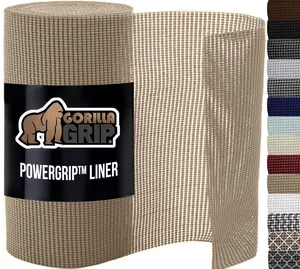 powerGRIP Drawer Shelf and Cabinet Liner, Thick Strong Hold, Non-Adhesive Liners Protect Kitchen Cabinets and Cupboard, Bathroom Drawers, Easy Install, Breathable Mat, 12" x20', Beige