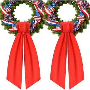Wreath Sash for Front Door 2Pcs Red Sash for Wreath Patriotic Ribbon Sashes for Embroidery Monogram Ideal for 4th of July Home Party Wedding Christmas