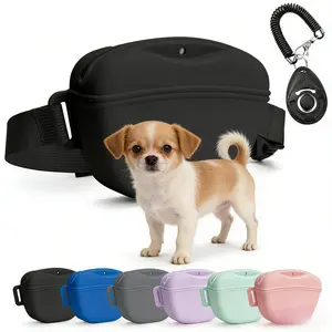 Dog Treat tactical Pouch with Training Clicker, Upgrade Stronger Magnetic Closure gear to Avoid Spilling, 1.67 Cup Silicone Treat Bag Fanny Pack with Waist Belt for Pet Training Walking (Black)