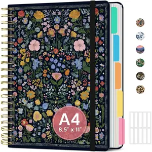 Large Lined Spiral Journal for Women Cute Hardcover 5 Subject Notebook 8.5" x 11" with Removable Dividers & Tabs College Ruled 280 Pages Aesthetic Journal for Work School & Note Taking
