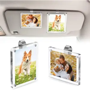 2Pcs Car Visor Photo Clip, 3"x 3.5" Magnetic Square Picture Frame for Car Sun Visor – Clear Acrylic Display for Family or Pet Photos, Easy Clip-On Photo Holder for Car Interior, Auto Accessories Gift for Drivers Mother's Day,Father's Day