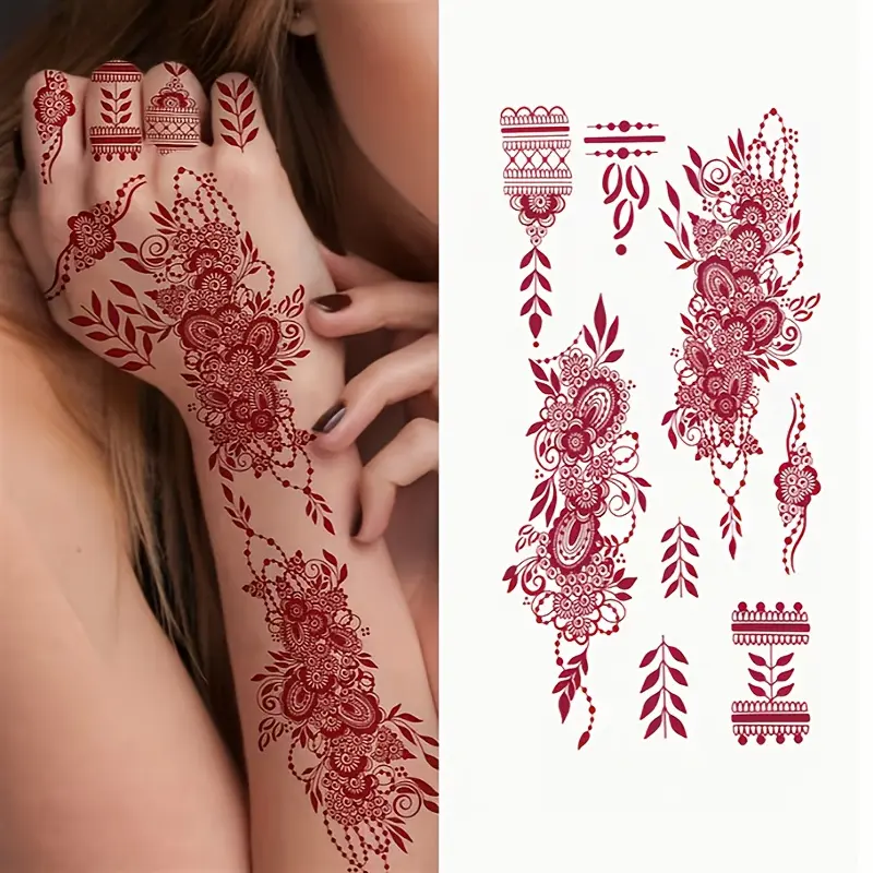 Realistic Temporary Tattoos - 2-Sheet/Set Pre-Packaged Art Stickers, Long-Lasting, Waterproof, Sweatproof, Elegant Floral Mandala Assorted Designs for Hands/Arms, Casual Use for Children, Ideal for Weddings (Beauty & Personal Care Paper Makeup Tattoos), T