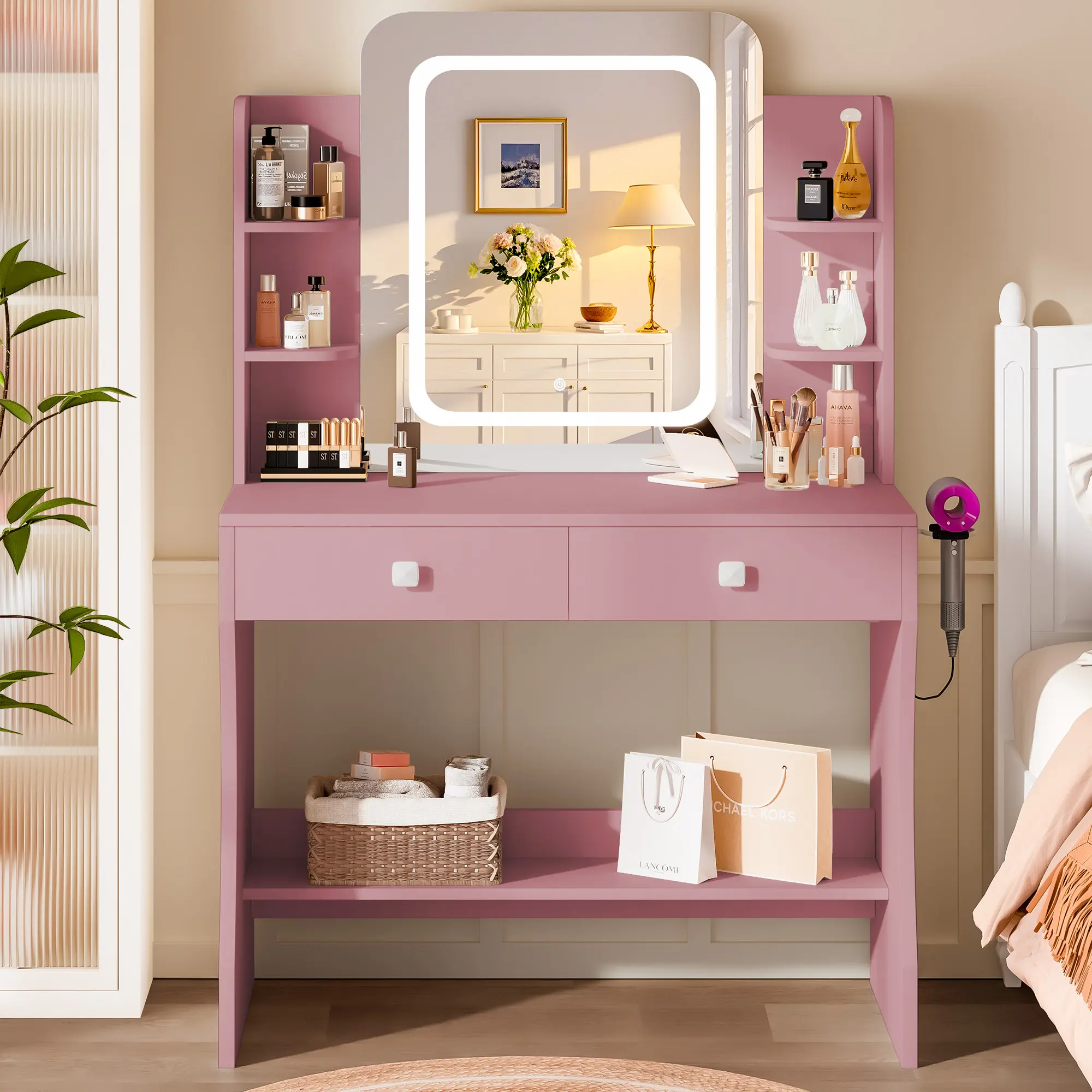 LED Symmetrical Dressing Table- Pink