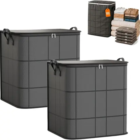 180L Dustproof Foldable Storage Bags with Zippers, Reinforced Handles & Closet Organizer Containers for Clothing, Blankets, Toys, With Handle