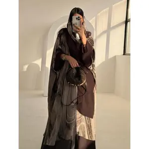 Elegant Chiffon Abaya Set with Headscarf, Stylish Long Sleeve Islamic Clothing for Women, Comfortable Two-Layer Fabric for Special Occasions, Muslim Abaya