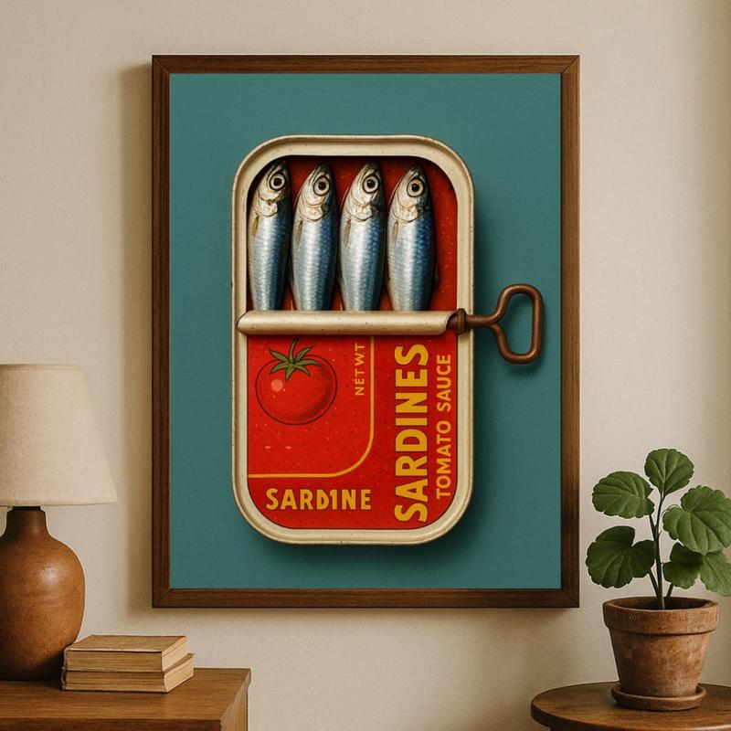 Sardines Art Print Retro Sardines Wall Art Fish Print Retro Kitchen printable Kitchen Wall Art Fish Wall Art Digital Print Sardine Poster, Unframe