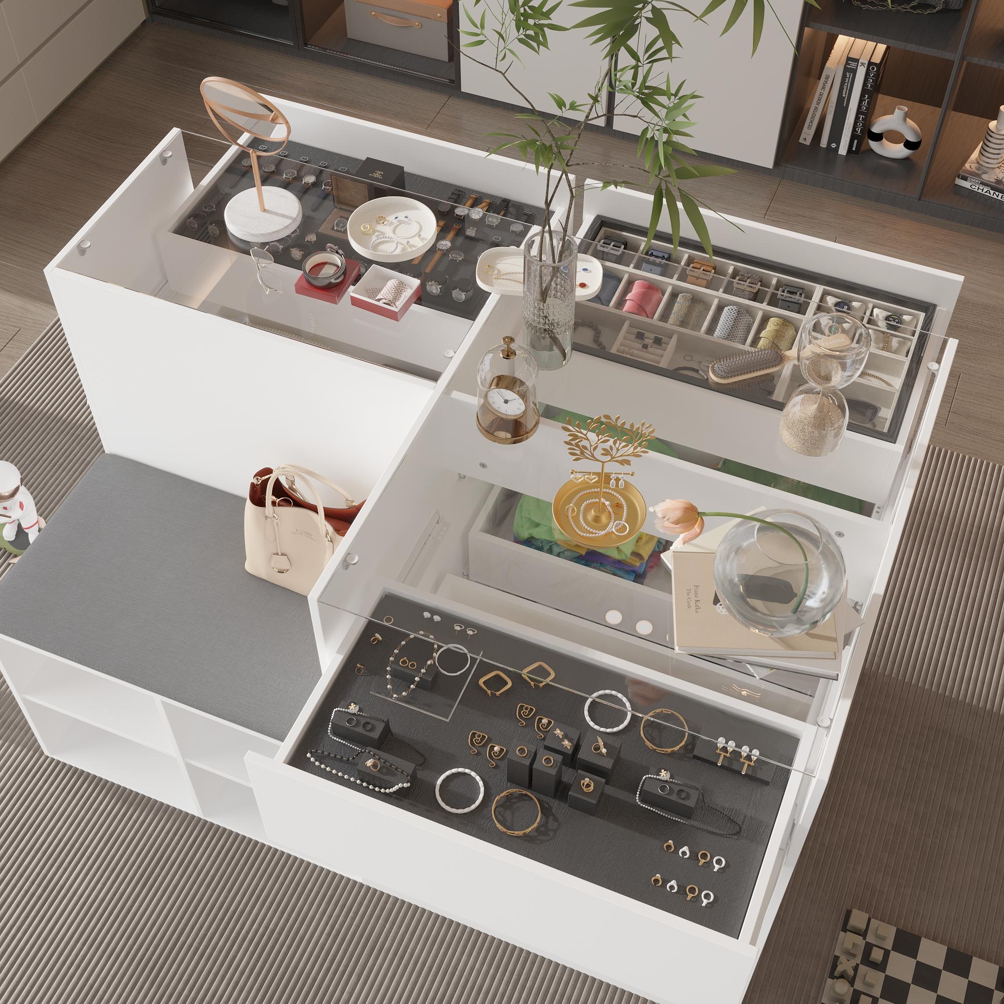 FUFU&GAGA Bedroom Island Wardrobe Closet Island with Glass Tabletop Island Dresser with Display Shelf Closet FUFU&GAGA Bedroom Island Wardrobe Closet Island with Glass Tabletop Island Dresser with Display Shelf Closet