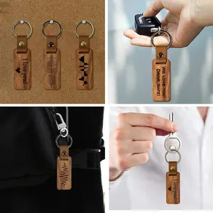 Blank Wooden Keychain, PU Leather Material, Laser Engraving Compatible DIY Craft Accessory, Ideal for Customized Keys & Bags Decoration