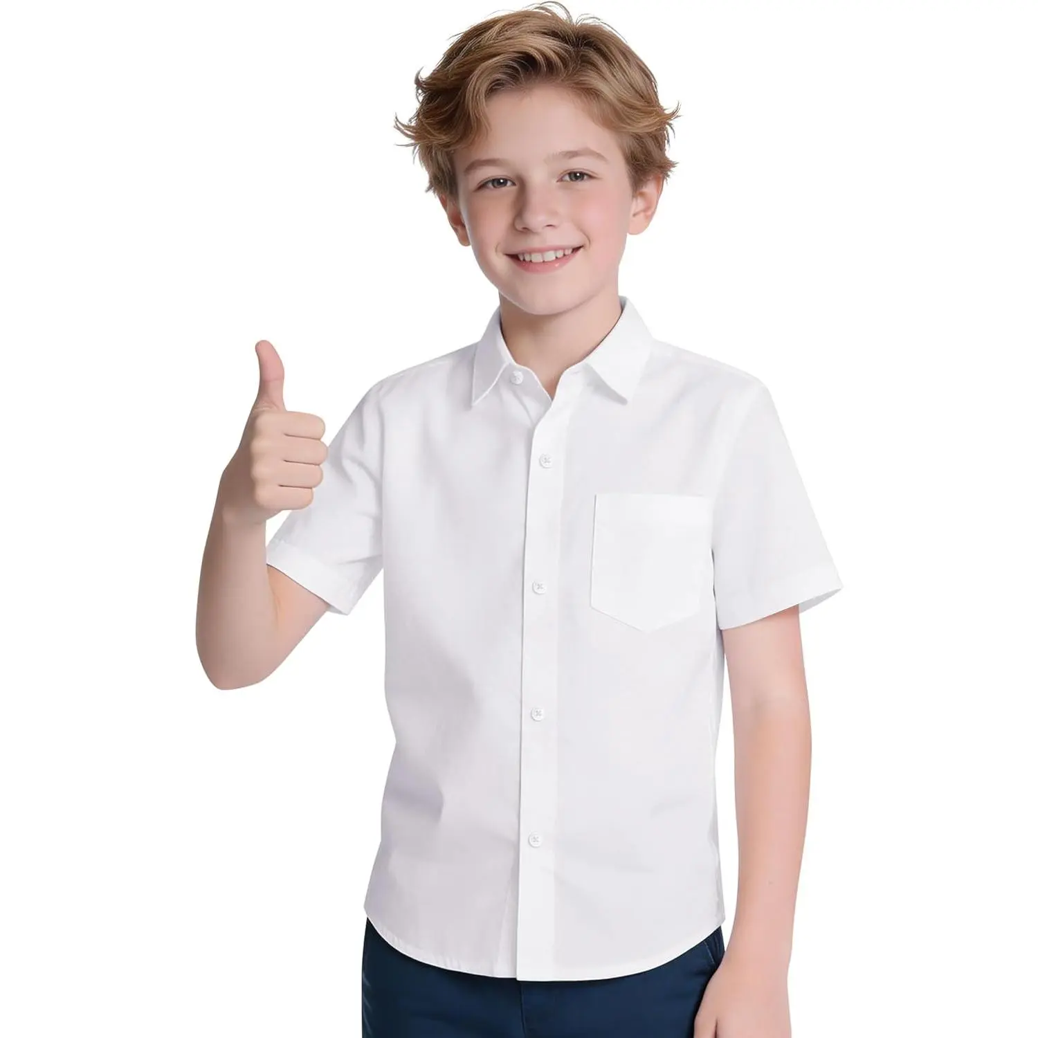 Boys' Short Sleeve Button Up Dress Shirts - Classic Regular Cut Stretch Fabric Tops for Kids Formal Wear, School Uniform, Birthday (Sizes 2-20), Button Up Design, Half Sleeves