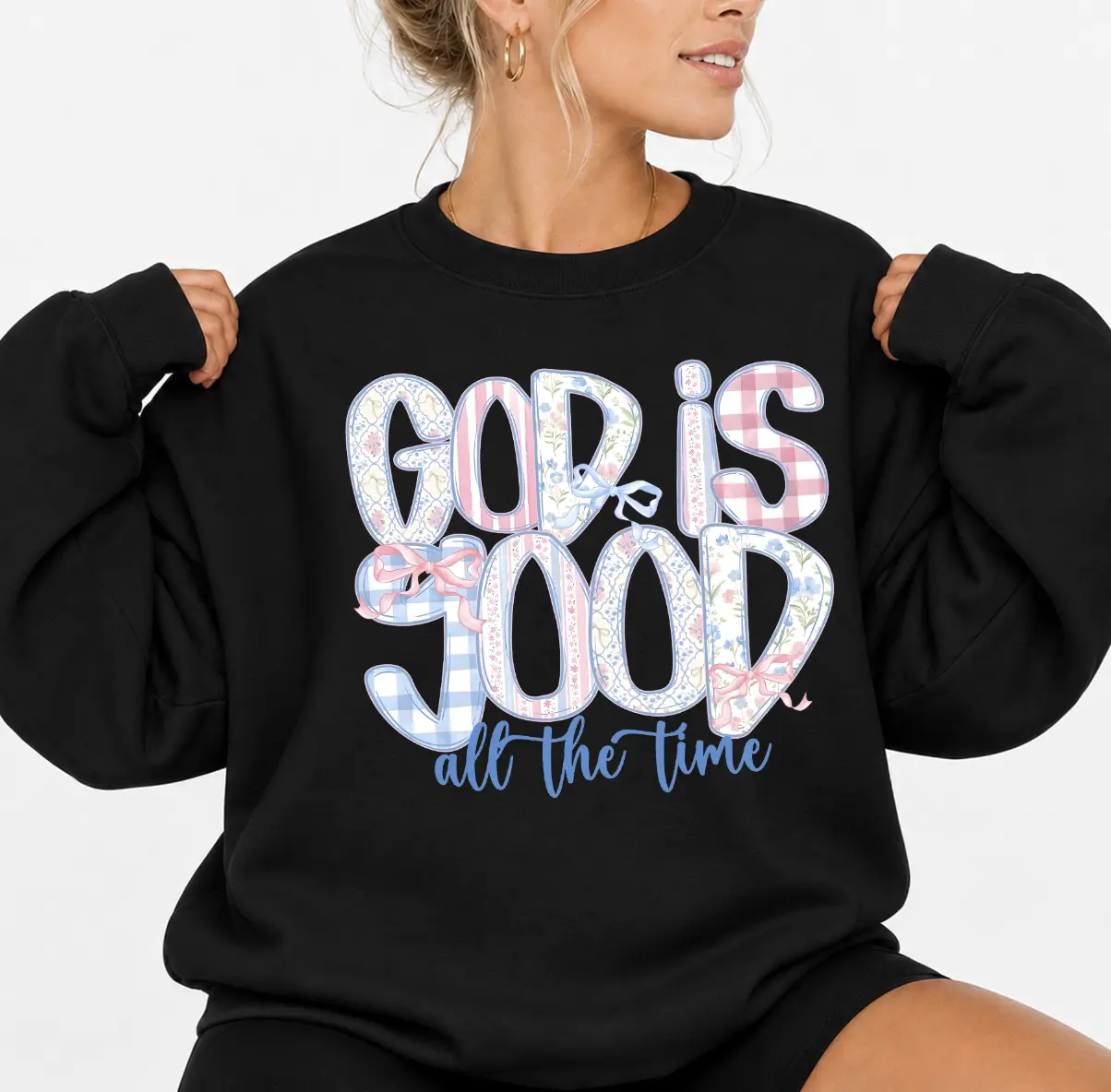 Women's 'God is Good' Sweatshirt, Christian Religious Top with Floral Bible Verse Print, Soft Cotton Fabric, Fitted, Printed, Tops, Sweatshirts For Women, Long Sleeve, Hoodie