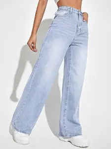 Women's Plain Straight Leg Jeans, Casual Comfy Denim Jeans for Daily Wear, Ladies Bottoms for All Seasons