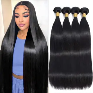 Gefily [14A]Brazilian Virgin Human Hair Bundles 30inch Body Wave Straight Hair for Quick Weave 1 3 4 Bundles Natural Black Traditional Sew in Extension