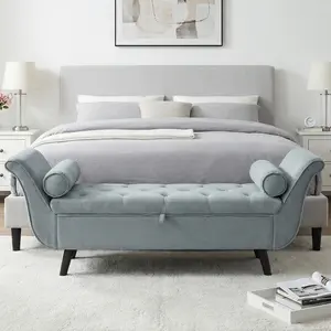 65" Velvet Storage Bench - Hidden Storage for All Your Things, Tufted Rolled Arm Bench for Bedroom End of Bed, Living Room & Entryway