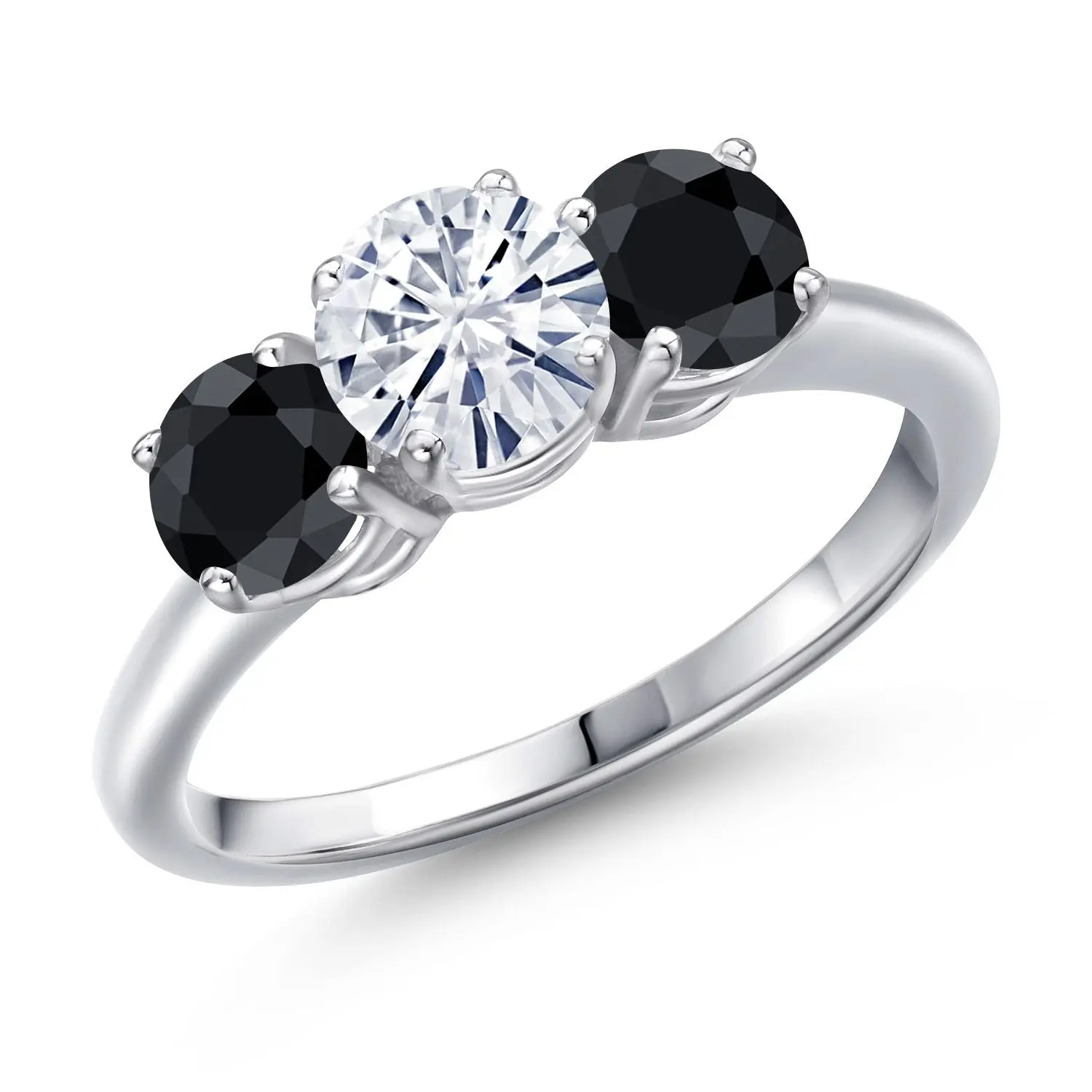 925 Sterling Silver White Moissanite and Black Sapphire Engagement Ring For Women | 2.18 Cttw | Round 6MM | Gemstone Birthstone