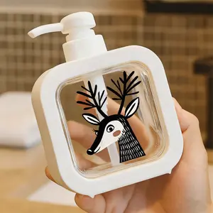 Moisturizing Soap Pump Bottle - Whimsical Deer Head Design Soap Dispenser, Playful Retro Black & White Graphic Style, Portable Bathroom & Kitchen Decor, Durable Plastic for Everyday Use, Themed Parties, Easy Grip, Halloween Decorations
