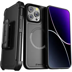 Rome Tech Dual-Layer Holster Case with MagSafe for iPhone 15 Pro Max – Heavy-Duty Drop Protection, Non-Slip TPU + PC Armor, Built-In MagSafe Wireless Charging, Foldable Kickstand, Raised Bezel Screen & Camera Protection, 180° Rotating Belt Clip