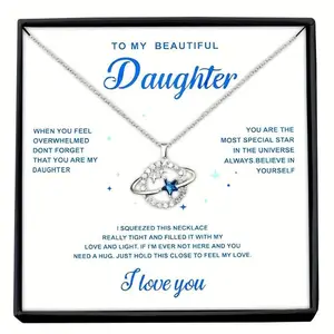 To My Daughter Cubic Zirconia Planet Asteroid Necklace, Girl Necklace Birthday Gift, Christmas Gift
