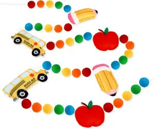 Back to School Decorations 7.5 Ft Felt Pompom Banner Pencil Apples School Bus Felt Ball Pre-Assembled Hanging Banner Welcome Back to School Garland for Classroom, Mantle, Wall, Party Supplies Arosche