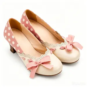 Women's Pink & White Polka Dot Heels, Retro Bowknot Mary Jane Pumps for Parties & Daily Wear