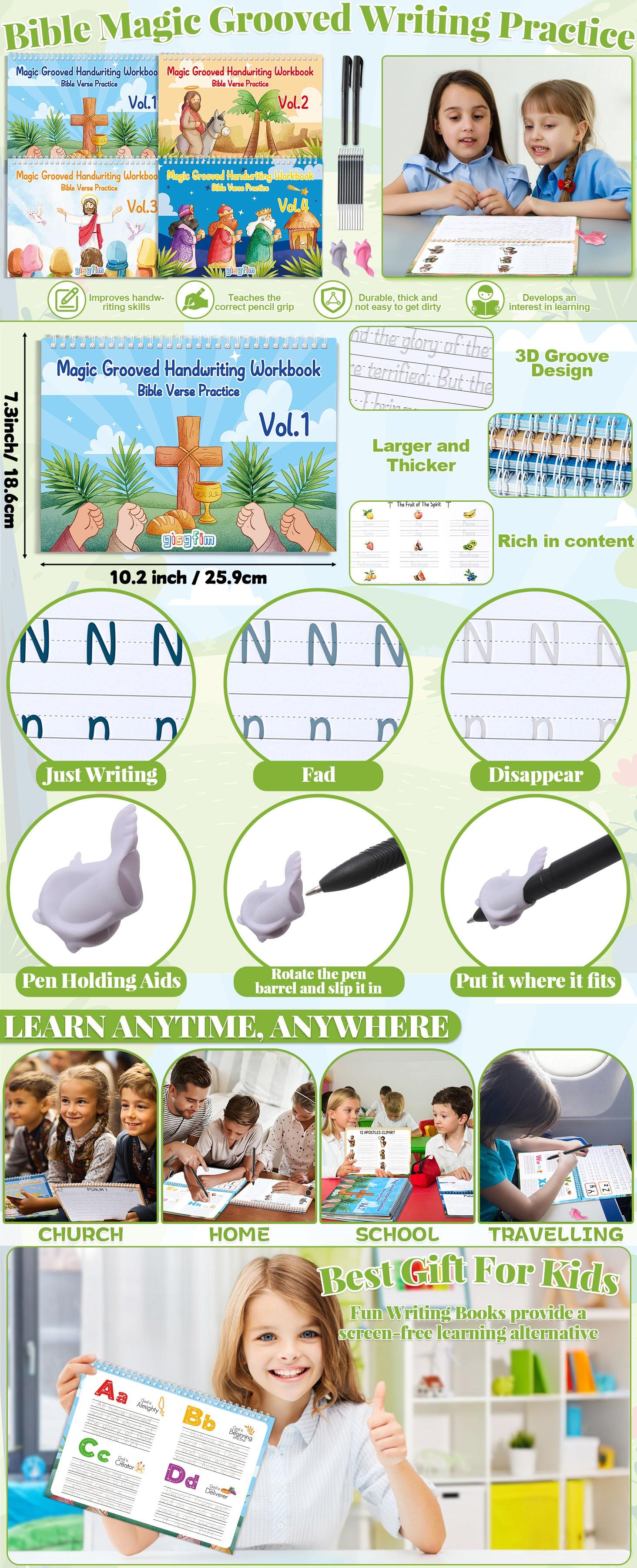 GISGFIM Bible Magic Grooved Writing Practice Books for Kids Reusable Grooved Handwriting Workbooks for Kids Ages 3-8 Tracing Bible Magic Copybooks for Christian Activity Sunday School Gifts Prizes