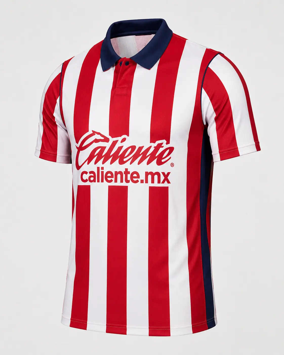 Men’s Red & White Striped Retro Soccer Jersey – Short Sleeve Polo Football Shirt with Navy Collar