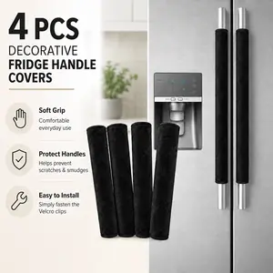 Kitchen Makeover Set: 4-Pack Decorative Fridge Handle Covers in Black - Easily Upgrade & Refresh Your Appliance Style