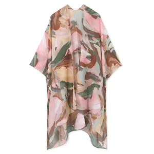 Full-Body Printed Cardigan, Casual Beachwear Batwing Sleeve Top, Women's Clothing