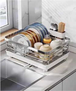 Kitchen Countertop Dish Drying Rack with Stainless Steel Sink Storage Solution Includes Utensil Storage Rack Home Apartment Decor Festive Gift Suitable for Family Use Dimensions: 12.4 inches wide × 17.7 inches long Silver