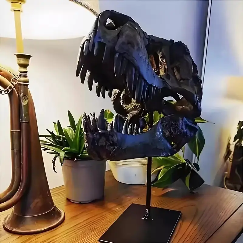 T-Rex Skull Decor - Weatherproof Resin T-Rex Skeleton Replica Statue (Realistic Bone Texture), Prehistoric Decor for Indoor/Outdoor, Dinosaur Home Decor, Dinosaur Room Decor, Christmas Gift for Dino Enthusiasts