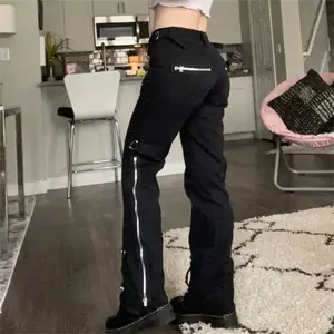 Retro Straight Women Jeans Aesthetic Dark Goth Pants Academia Vintage Y2k Style Streetwear Punk Straight Casual Denim Trousers