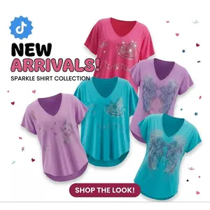 TCH Y2K Sparkle Rhinestone V-Neck Tee | Aesthetic Graphic Angel Wings & Cat Bling Shirt | Trendy Oversized Loose Fit Streetwear Top 2026