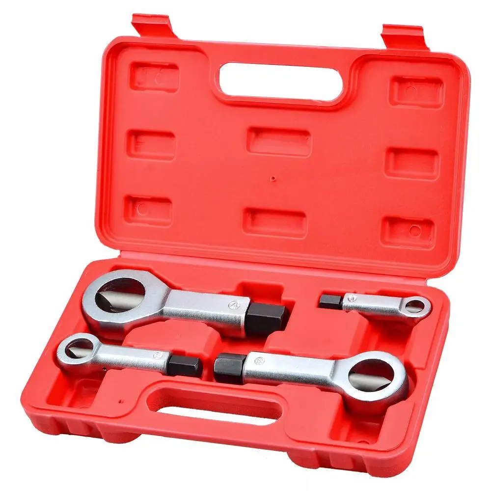 Nut Splitter Set, 4-Piece Heavy-Duty 40CR Steel Tool Kit for Mechanics, Corrosion Resistant Breaker for Damaged & Seized Nuts 9-27mm with Case, Workshop, 4-Piece Nut Splitter Set, 4Pcs, 9-12Mm To 22-27Mm
